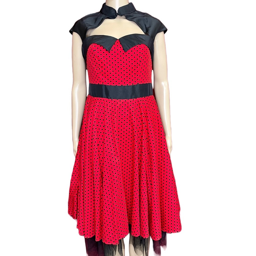Black Butterfly Red and Black Polka Dot Rockabilly Bolero Swing Dress Size 8